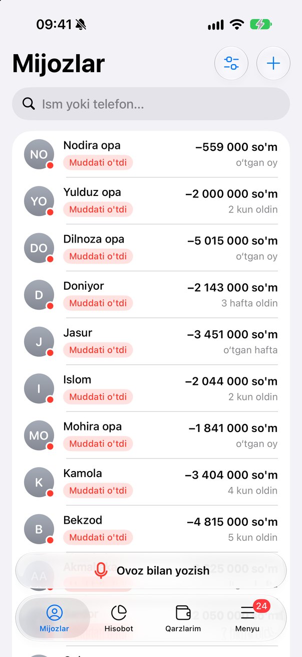 Nasiya: mijozlar ro'yxati